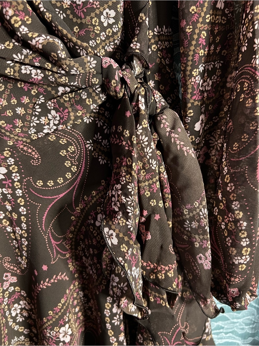 Abercrombie and Fitch Brown Floral Paisley Side Tie Mini Dress NWT Size XS - Picture 6 of 7